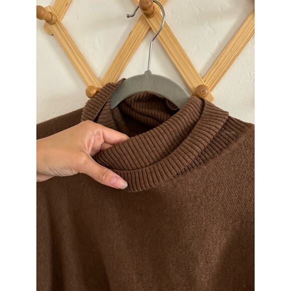 Magaschoni Sweater women's XL Brown Wool Blend Turtleneck Pullover Poncho Fringe - Picture 5 of 10